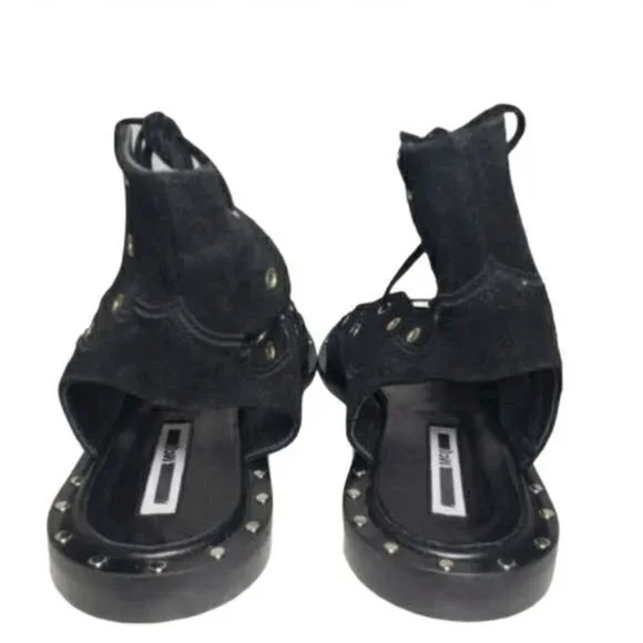 McQ Alexander McQueen Black Open Toe Lace Up Flats - Picture 9 of 12